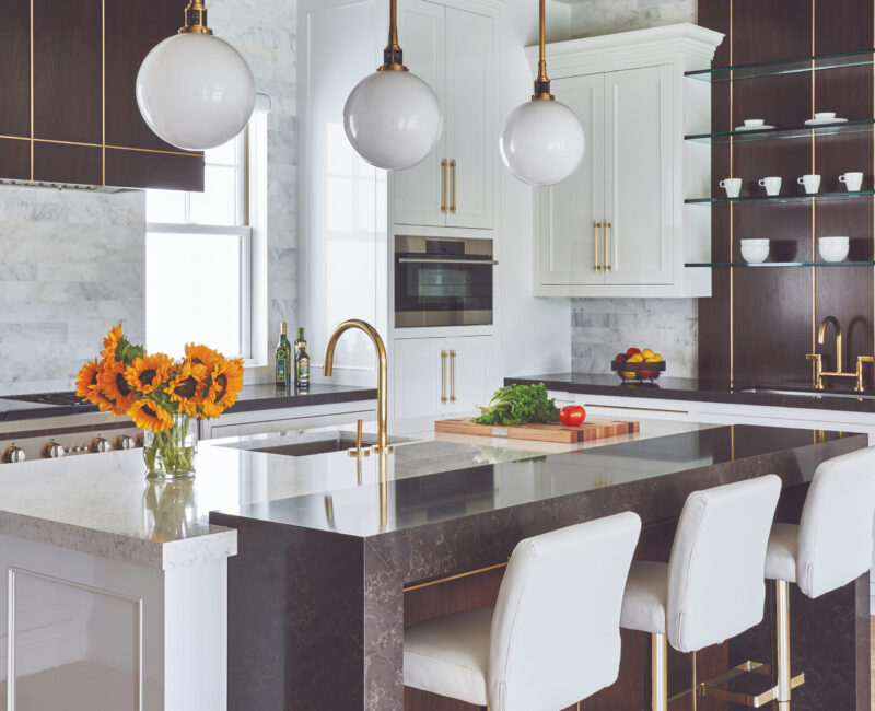 Two-toned Silestone quartz surfaces create depth and visual interest in our Hampton Designer Showhouse Beachcomber kitchen.